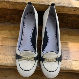 Taryn Rose loafer-style linen and leather pumps